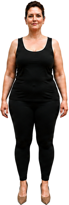 Woman standing in a black tank top and leggings